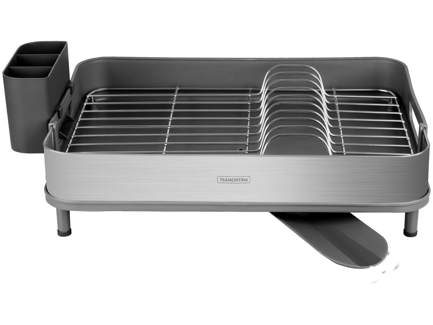 Escorredor de Louça Inox Tramontina Plurale Cinza 10 Pratos com Porta Talheres