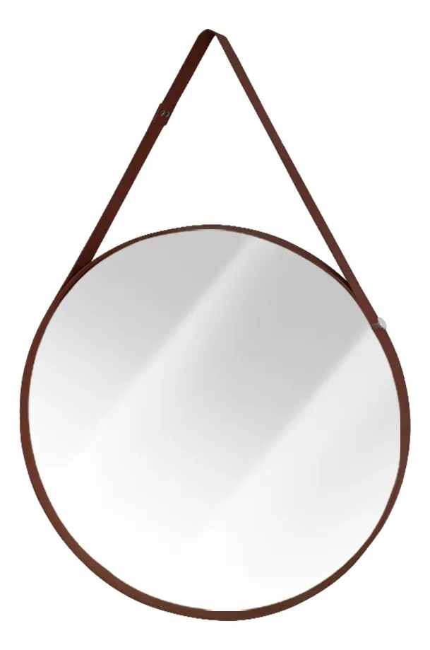 Espelho Decorativo Redondo 60cm Adnet Suspenso C/ Alça Couro